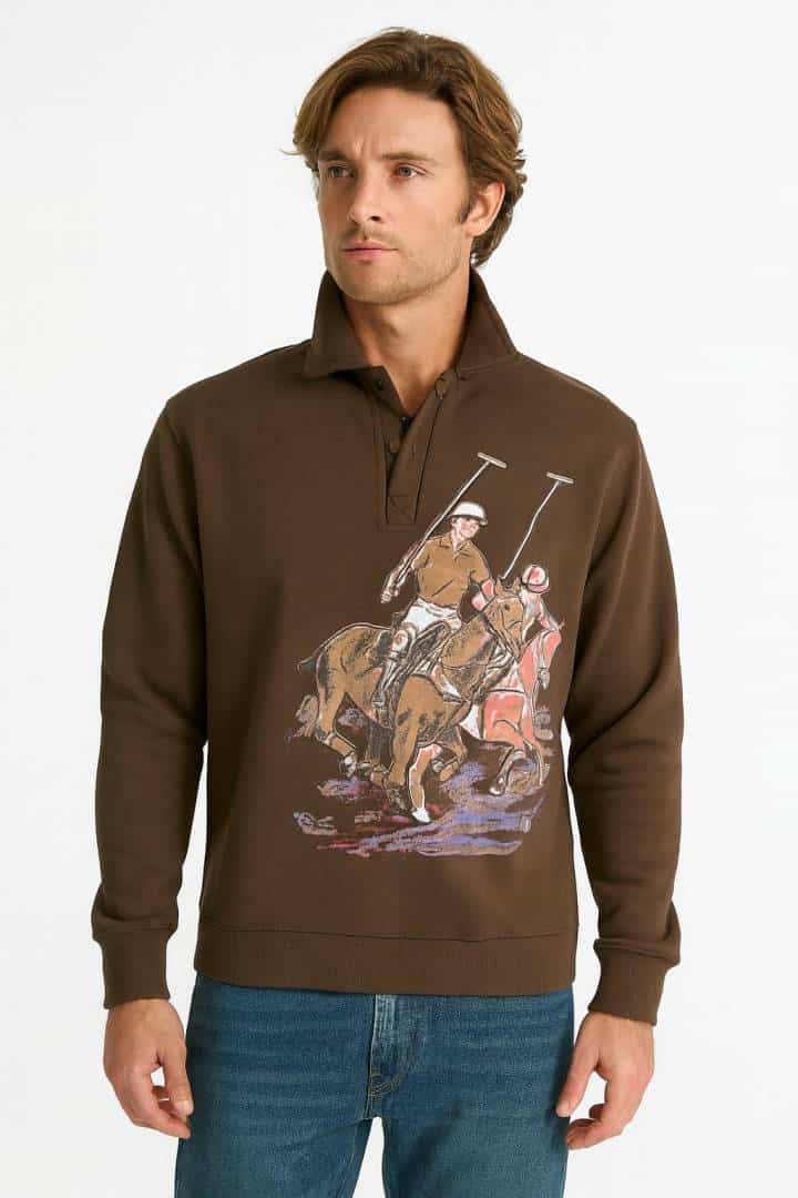 POLO RALP_H LAUREN BROWN SWEATSHIRTS WITH POLO PLAYER GRAPHIC