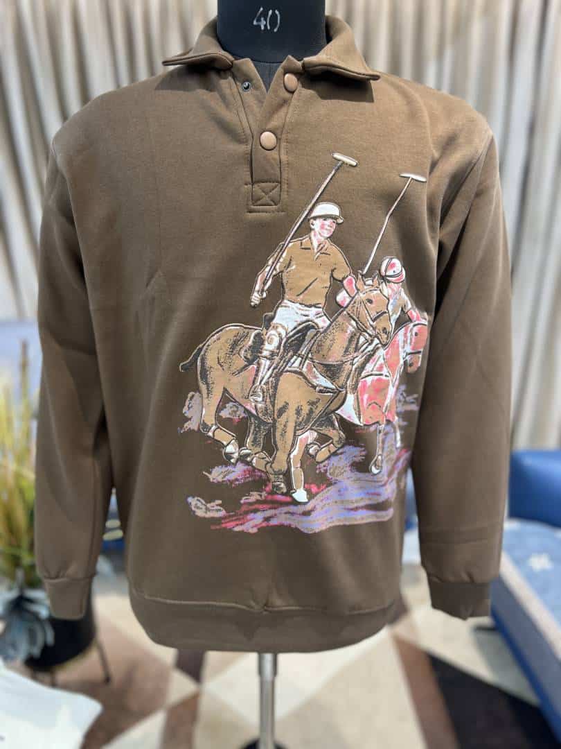 POLO RALP_H LAUREN BROWN SWEATSHIRTS WITH POLO PLAYER GRAPHIC