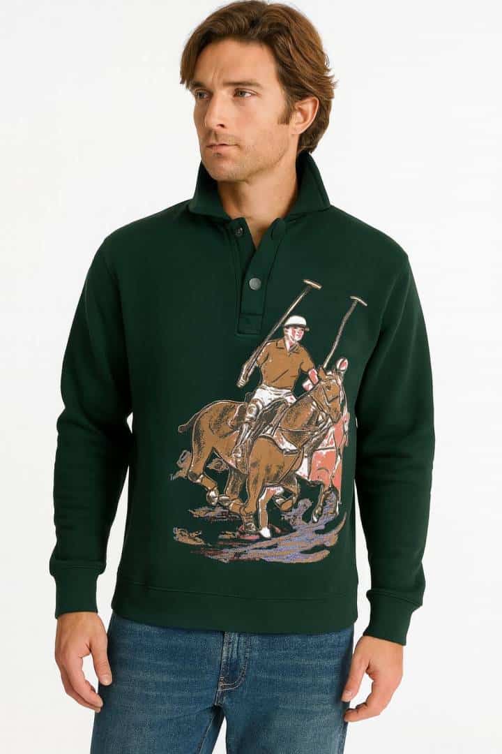 POLO RALP_H LAUREN DARK GREEN SWEATSHIRTS WITH POLO PLAYER GRAPHIC