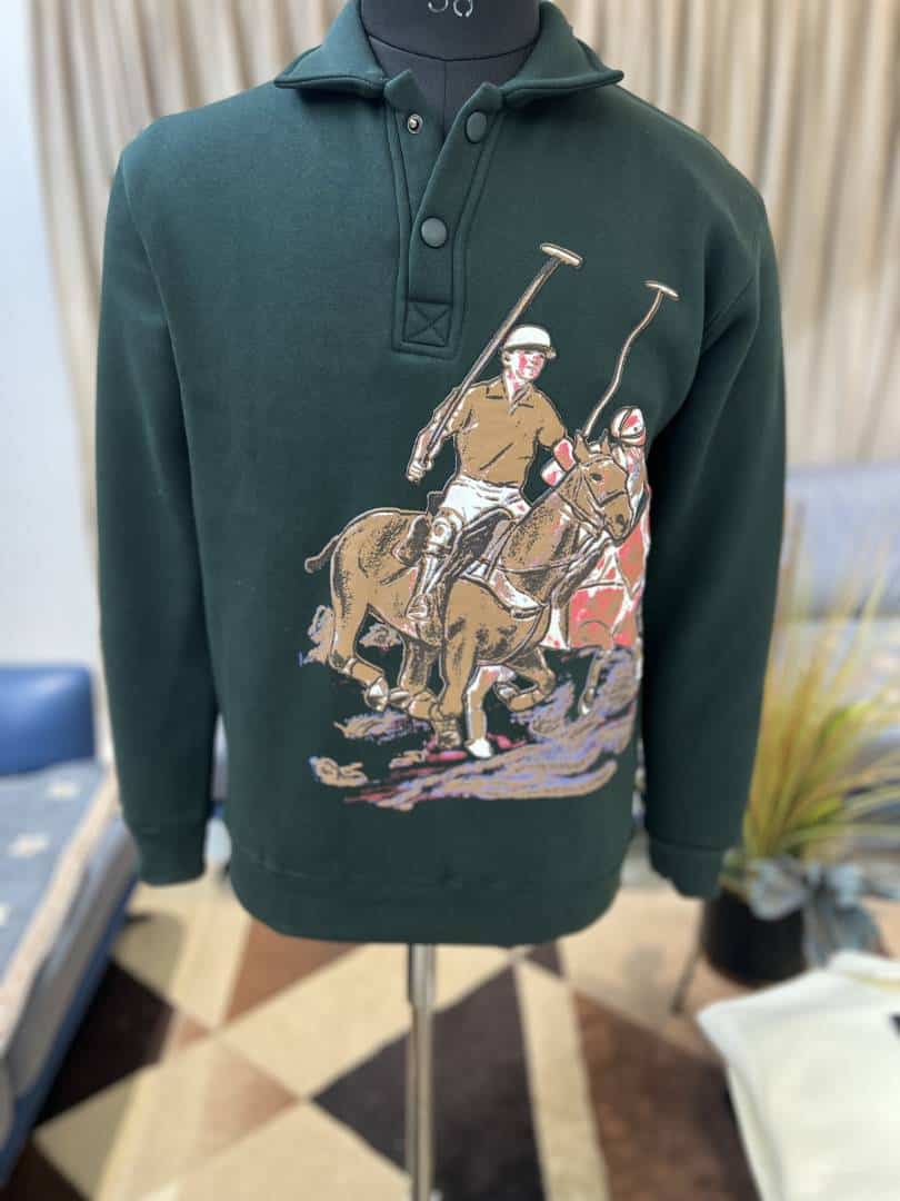 POLO RALP_H LAUREN DARK GREEN SWEATSHIRTS WITH POLO PLAYER GRAPHIC
