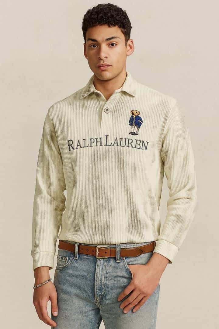 POLO RALPH LAURE_N GREY MELANGE SWEATSHIRT FEATURING ICONIC POLO BEAR MASCOT