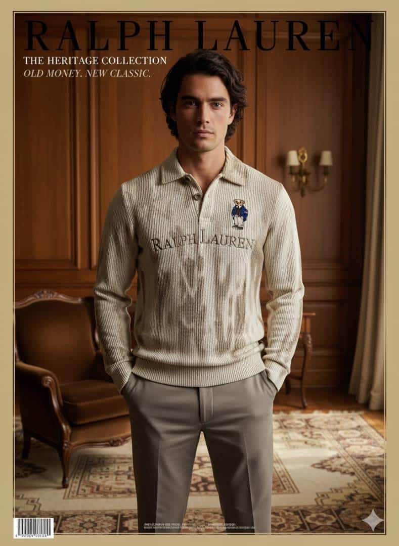 POLO RALPH LAURE_N GREY MELANGE SWEATSHIRT FEATURING ICONIC POLO BEAR MASCOT