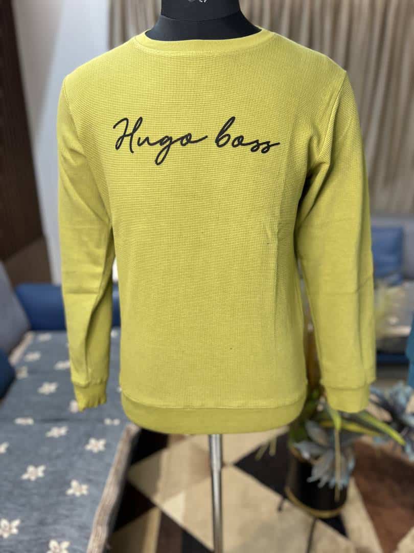 Hugo bos_s sweatshirt in a lime green with BRAND NAME LOGO PRINTED ON THE CHEST