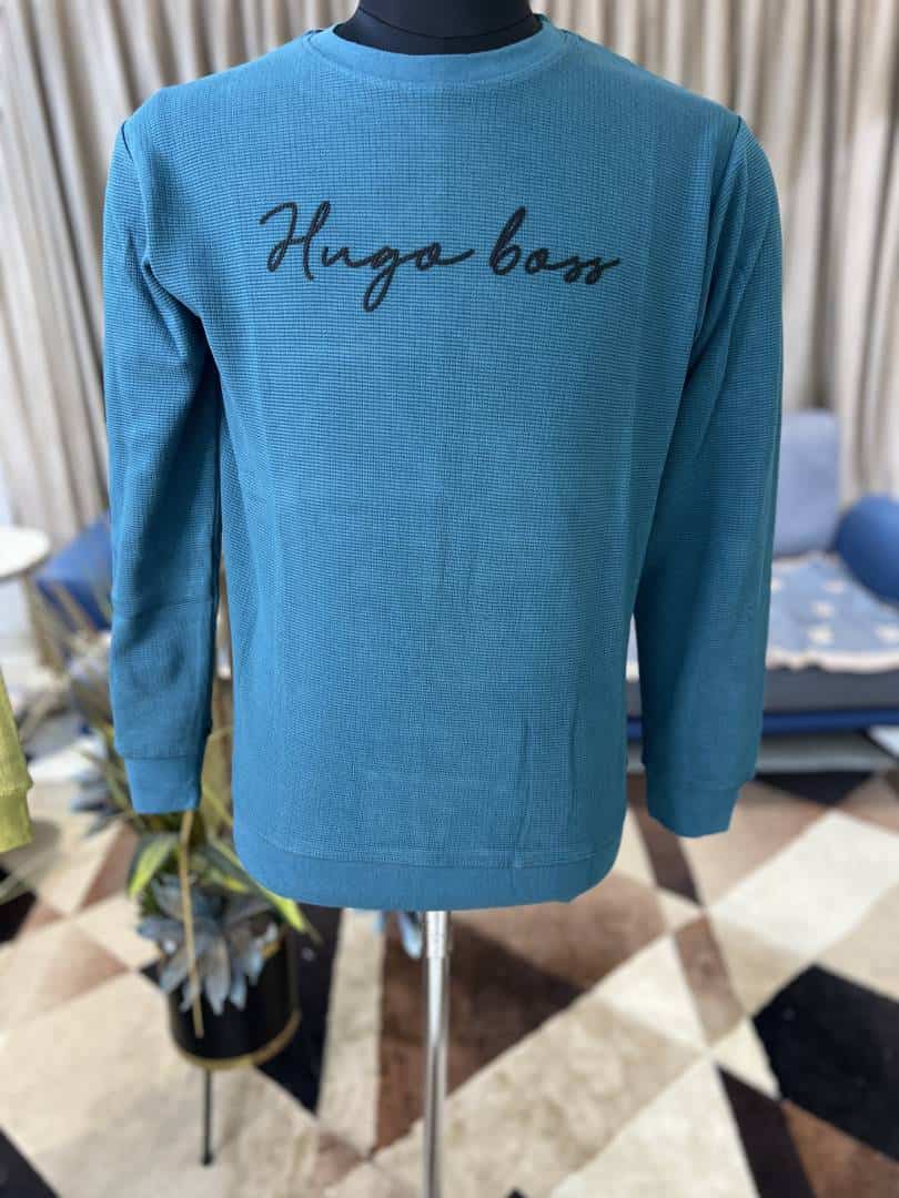 Hugo bos_s sweatshirt in a TEAL BLUE with BRAND NAME LOGO PRINTED ON THE CHEST