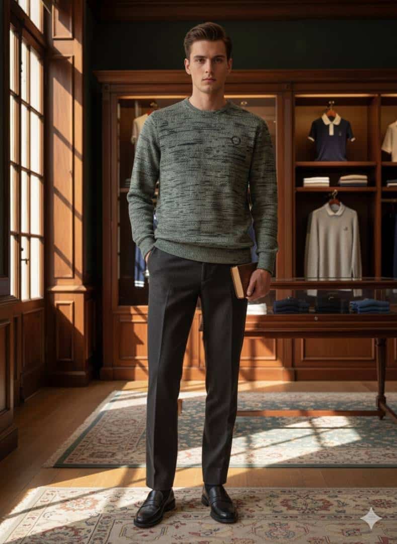 THIS IS FRED PERR_Y MENS SWEATER GREY FEATURING A TEXTURE KNIT PATTERN PREMIUM QUALITY