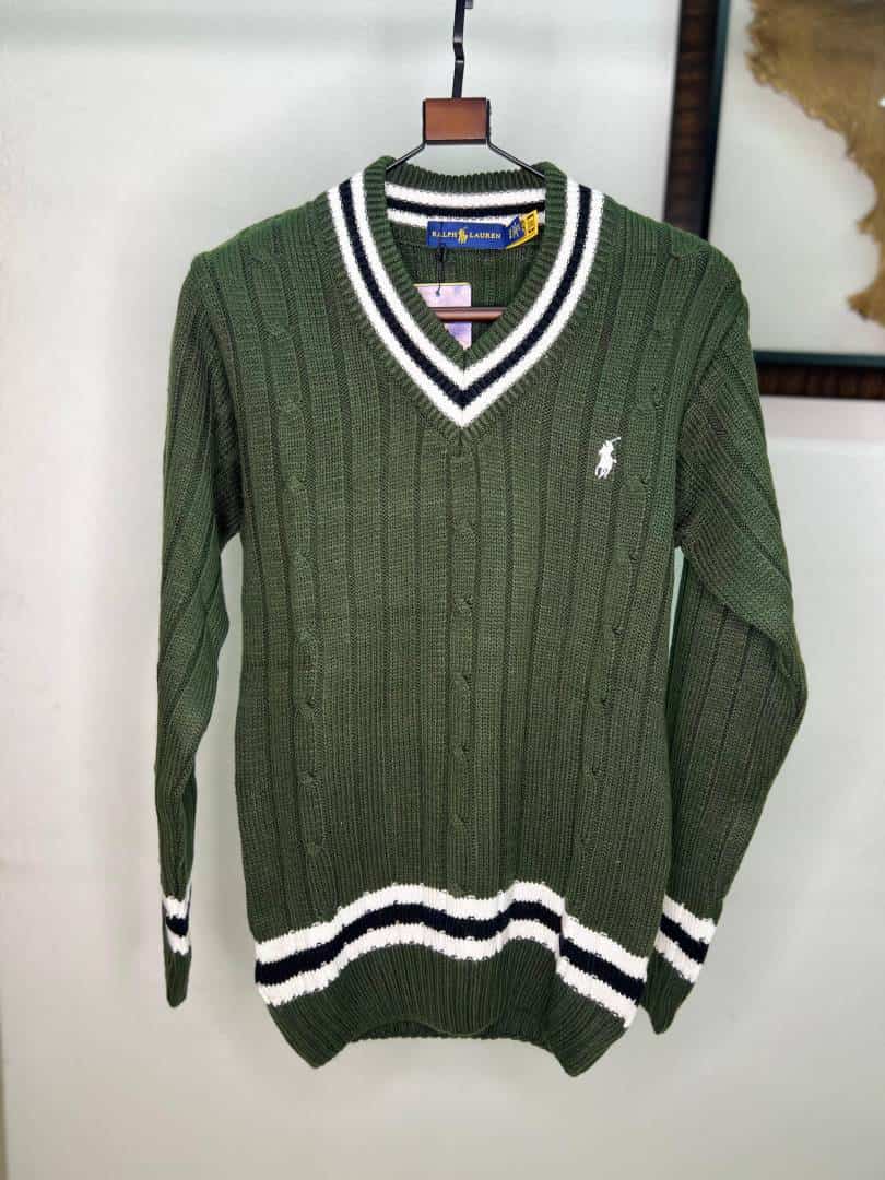 DEEP OLIVE GREEN POLO RALPH LAURE_N V NECK KNITTED WINTER WEARS