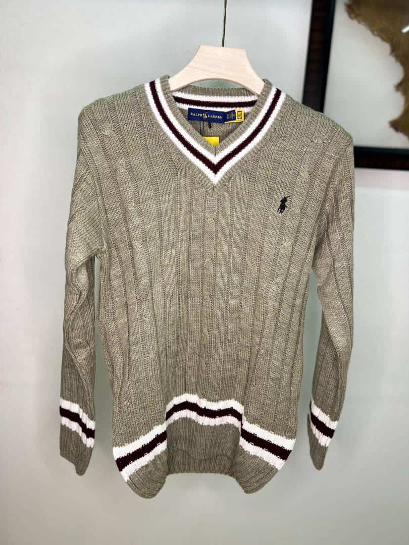 LIGHT OLIVE KHAKI POLO RALPH LAURE_N V NECK KNITTED WINTER WEARS