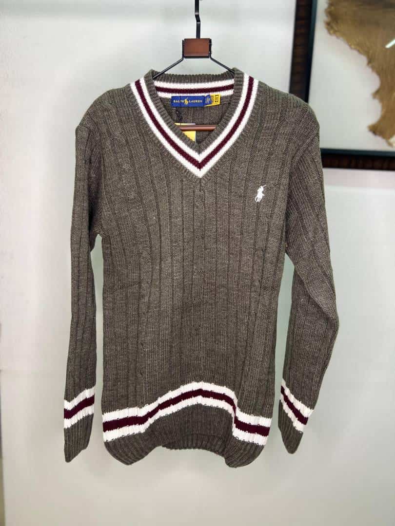 GREY POLO RALPH LAURE_N V NECK KNITTED WINTER WEARS