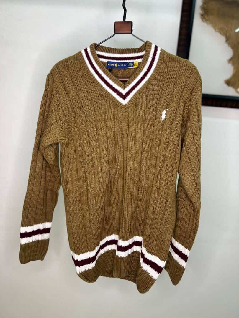 BROWN POLO RALPH LAURE_N V NECK KNITTED WINTER WEARS