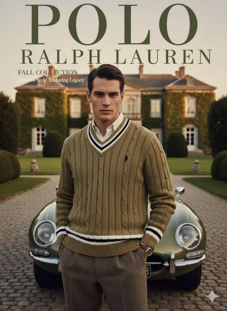KHAKI POLO RALPH LAURE_N V NECK KNITTED WINTER WEARS