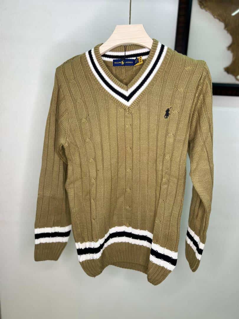 KHAKI POLO RALPH LAURE_N V NECK KNITTED WINTER WEARS