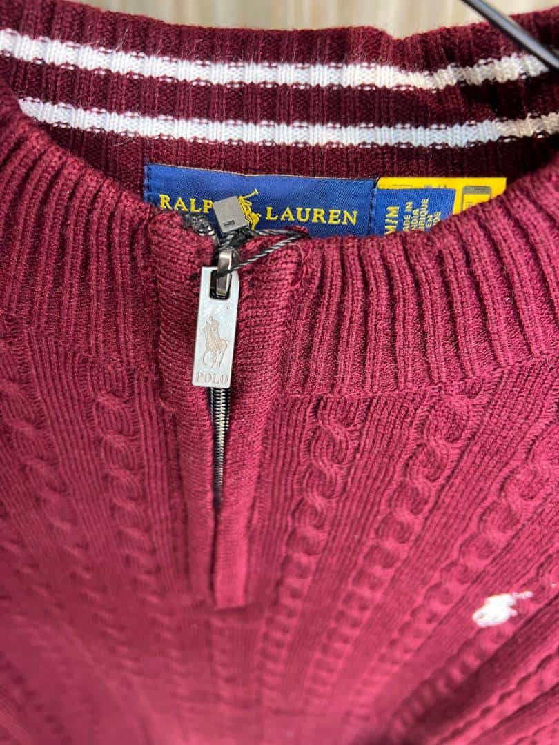 MAROON POLO RALPH LAURE_N CABLE KNIT QUARTER ZIP PREMIUM SWEATER