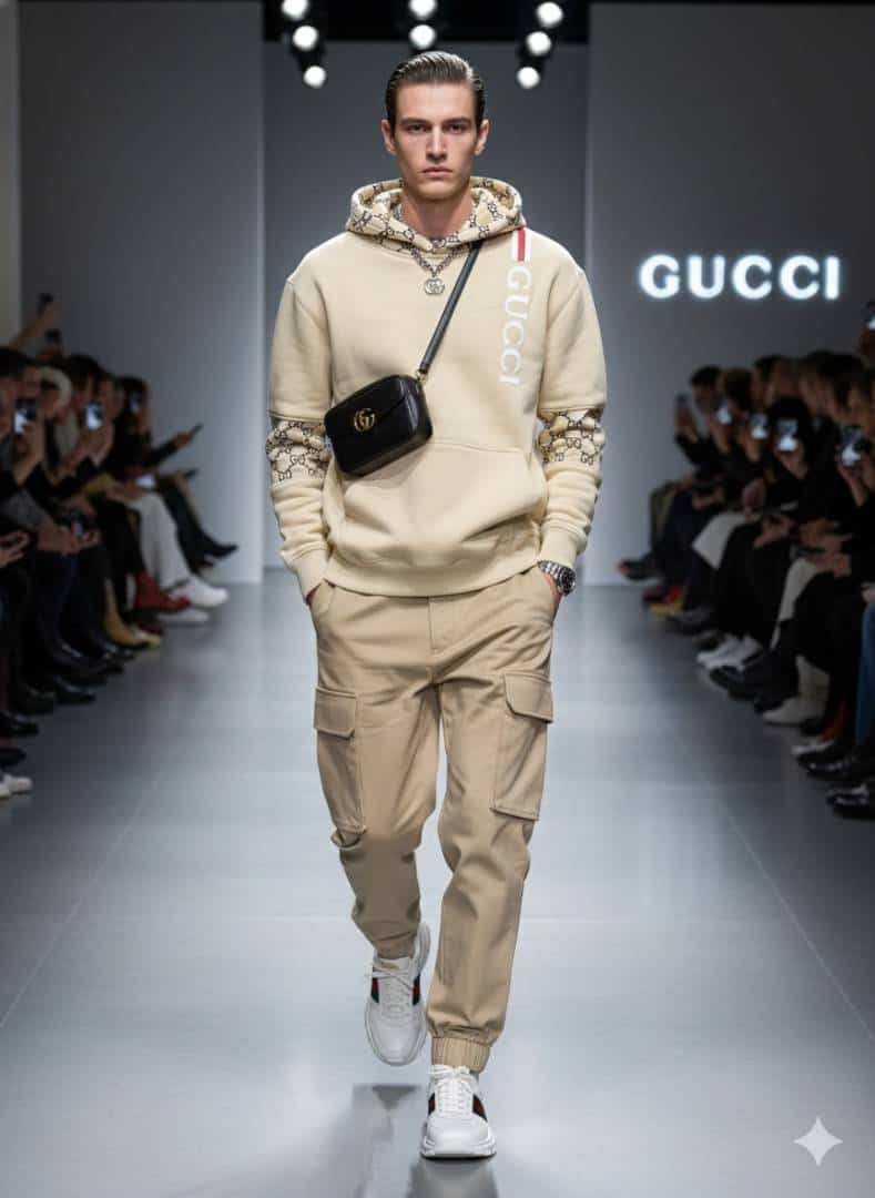 GUCC_I BEIGE PREMIUM HOODIES AVAILABLE IN ULTRA PREMIUM QUALITY WITH MONOGrAM ON SLEEVES