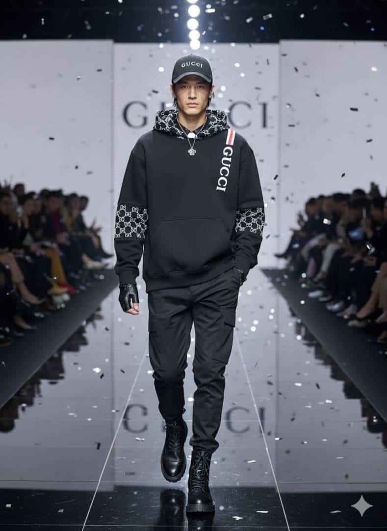 GUCC_I BLACK PREMIUM HOODIES AVAILABLE IN ULTRA PREMIUM QUALITY WITH MONOGR_4M ON SLEEVES