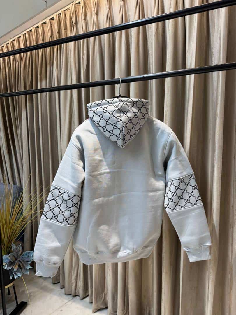 GUCC_I GREY PREMIUM HOODIES AVAILABLE IN ULTRA PREMIUM QUALITY WITH MONOGr4m ON SLEEVES