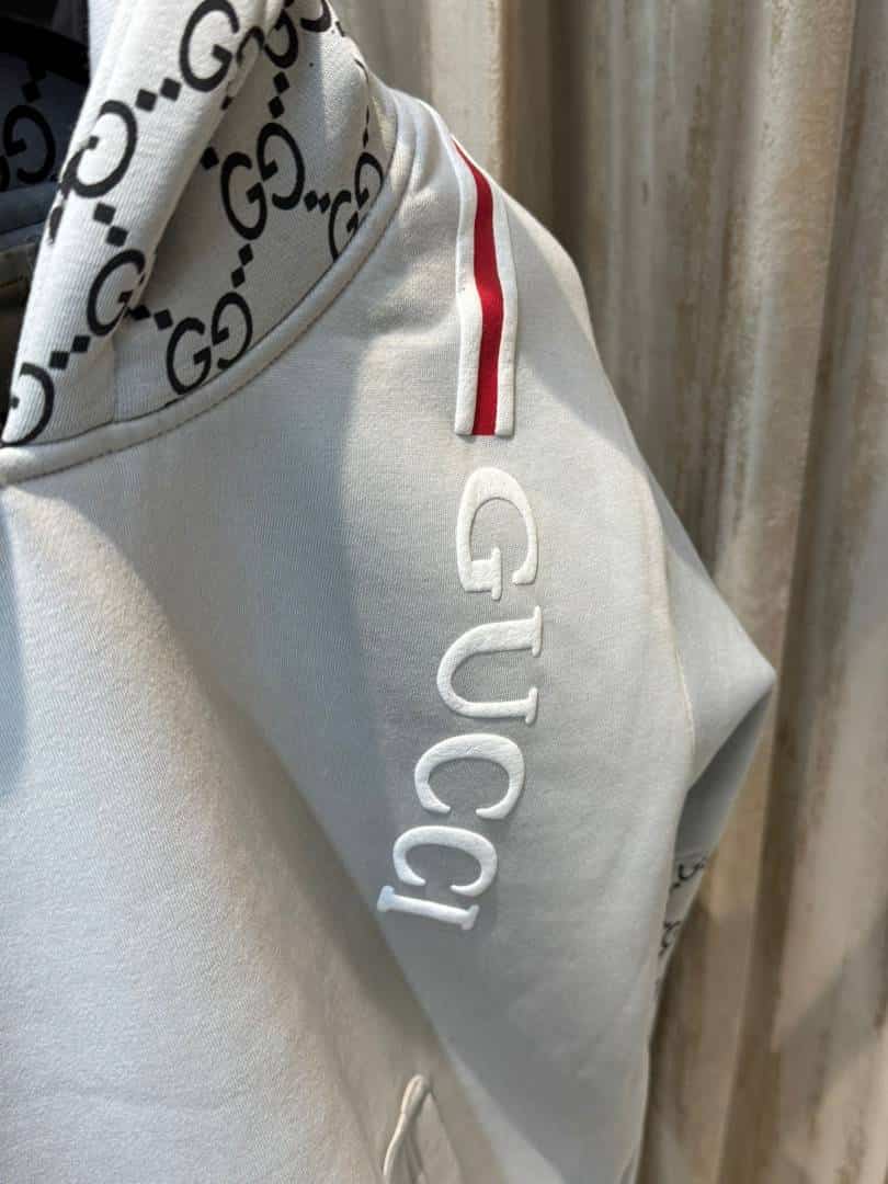 GUCC_I GREY PREMIUM HOODIES AVAILABLE IN ULTRA PREMIUM QUALITY WITH MONOGr4m ON SLEEVES