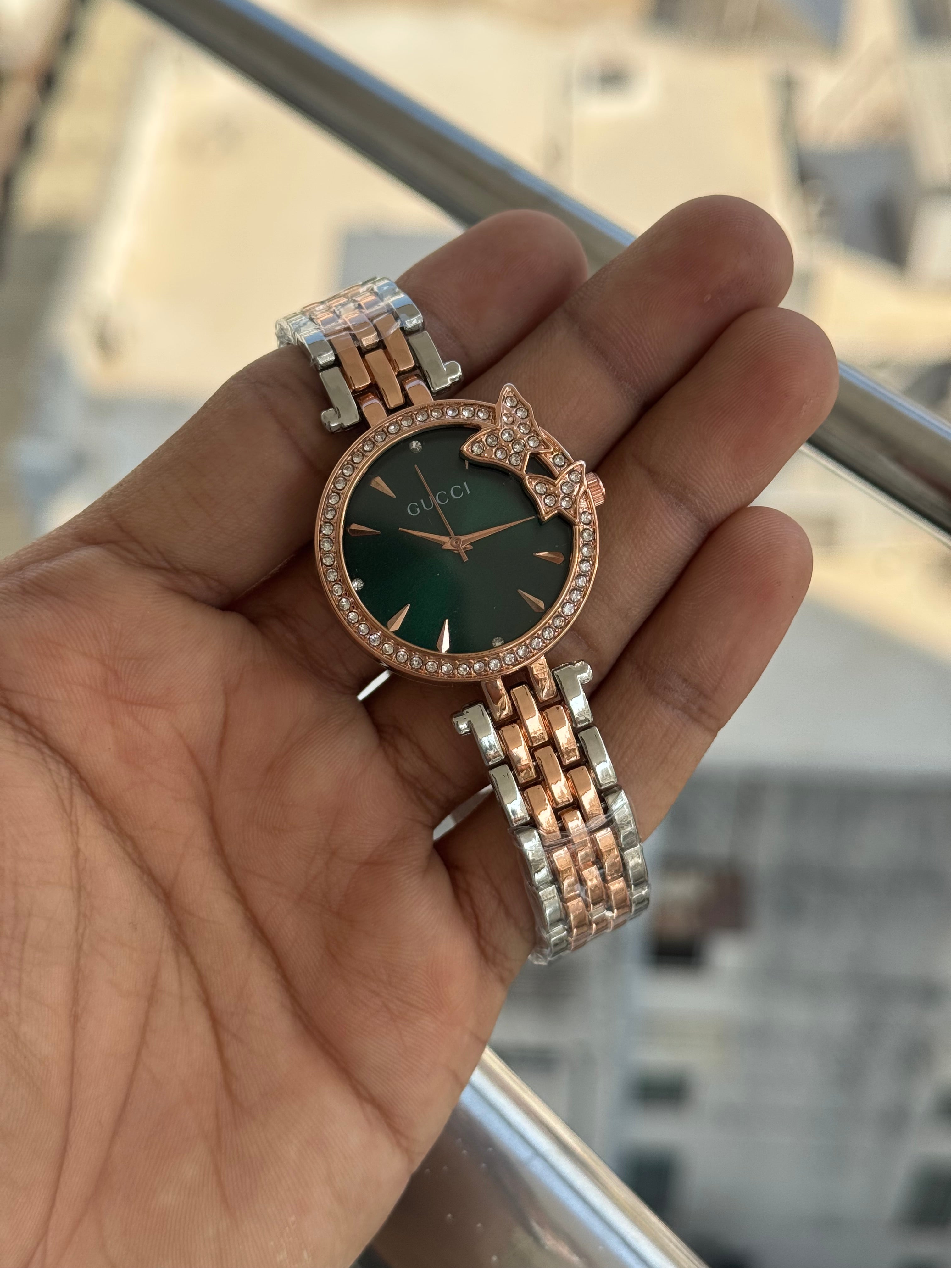 Gucci Diamond Dual Tone Green Dial Premium Watch