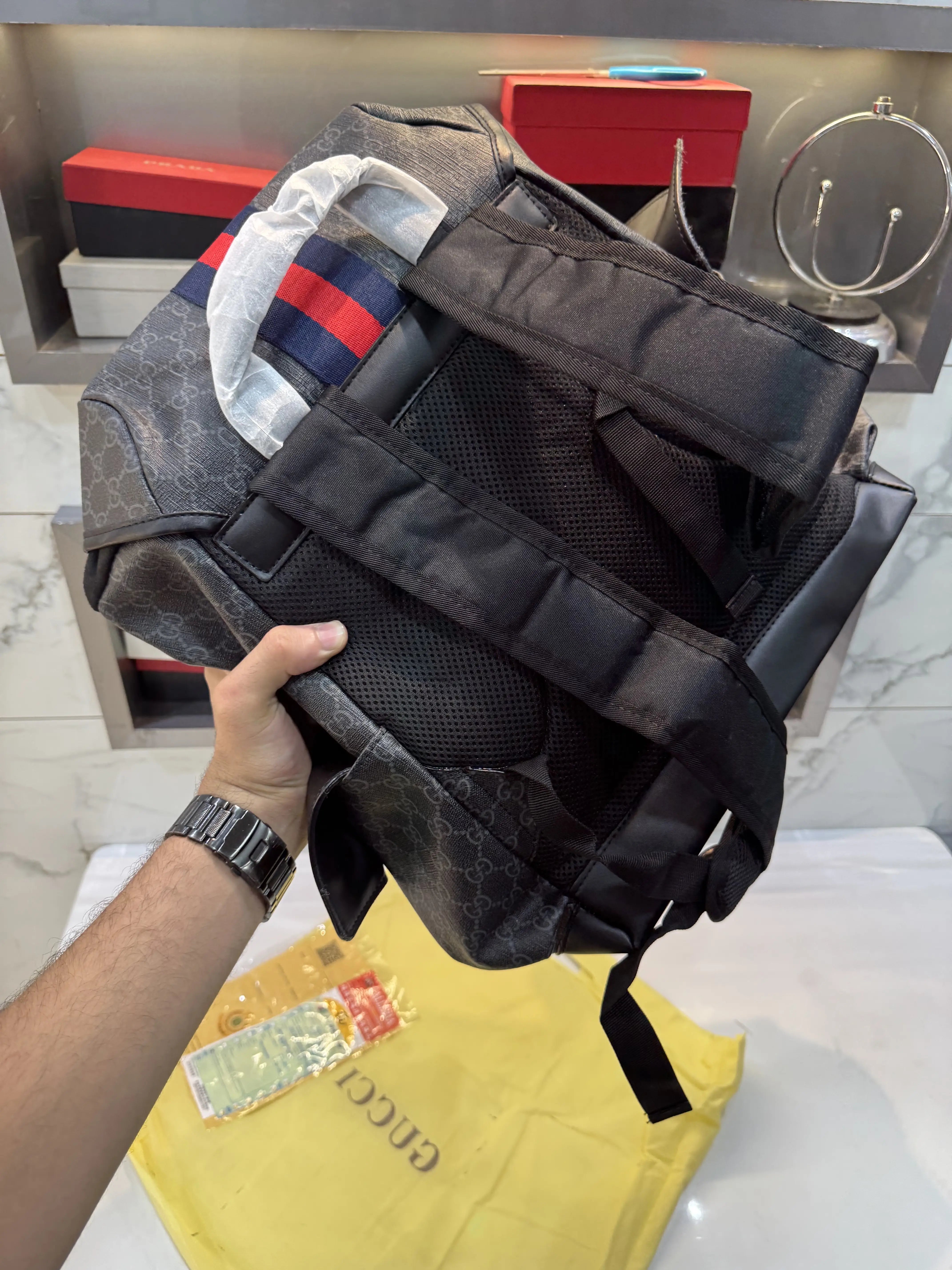Gucci Black Monogram Luxury Bagpack With DustBag