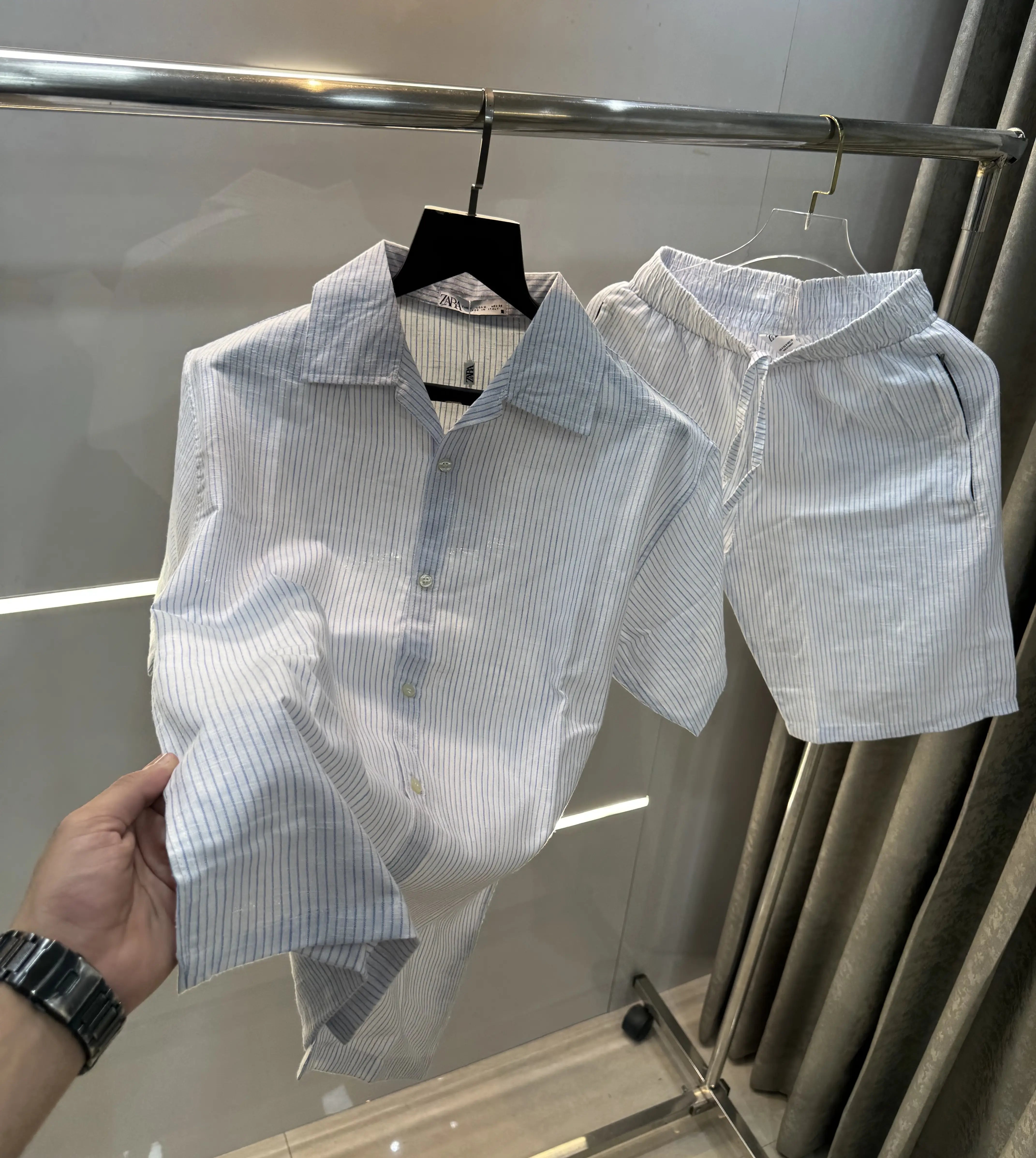 Zar a White blue strips Premium Classic Linen Cord Set
