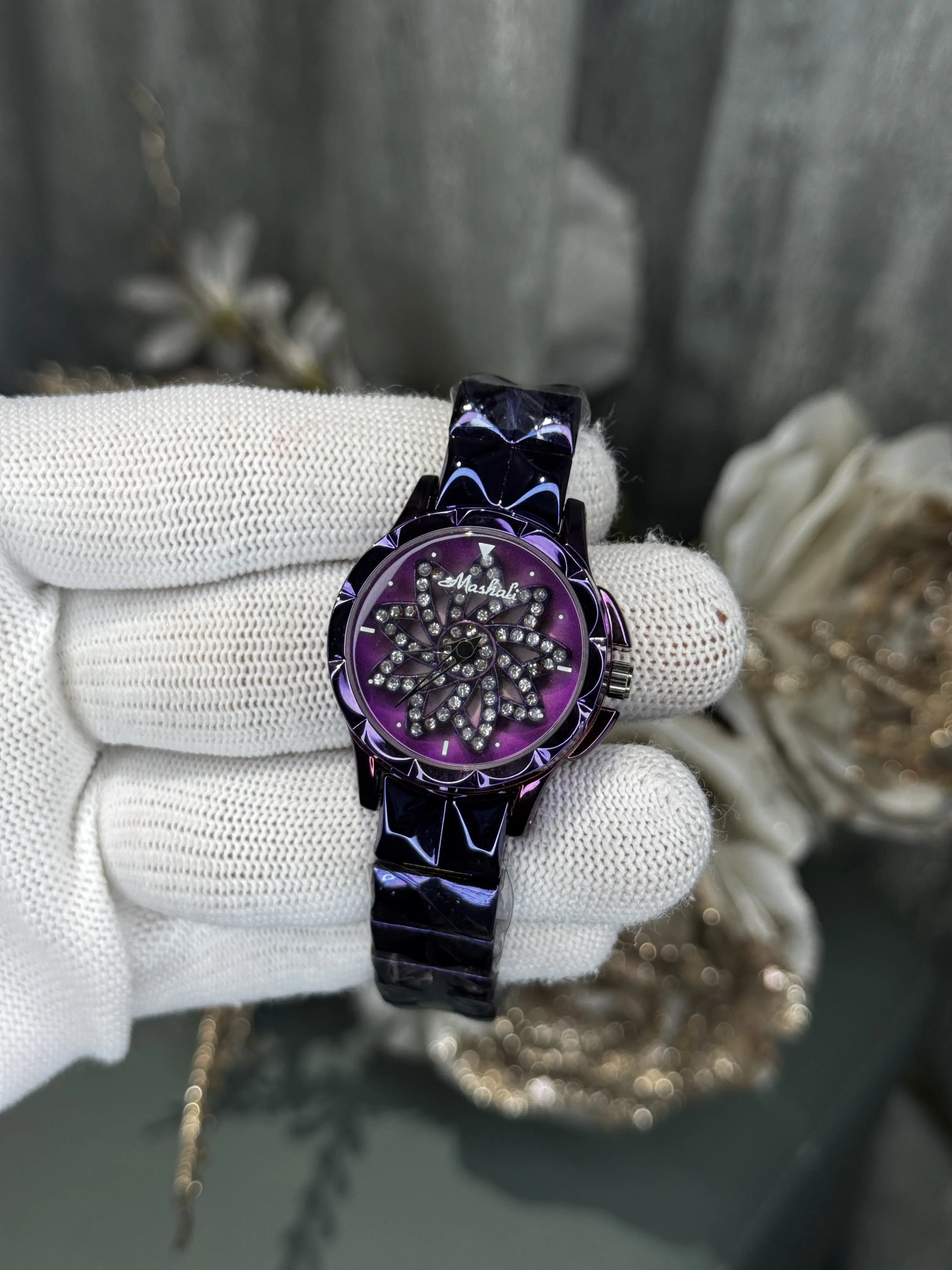 Mashali Purple Rotating Floral Premium Watch
