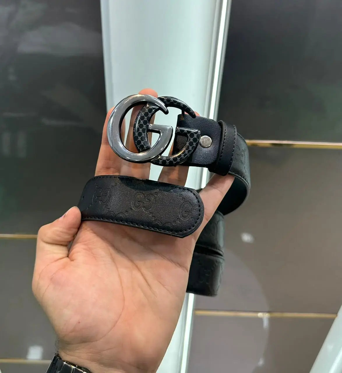 Gucc i Silver Black 001 Monogram Premium Imported Belt