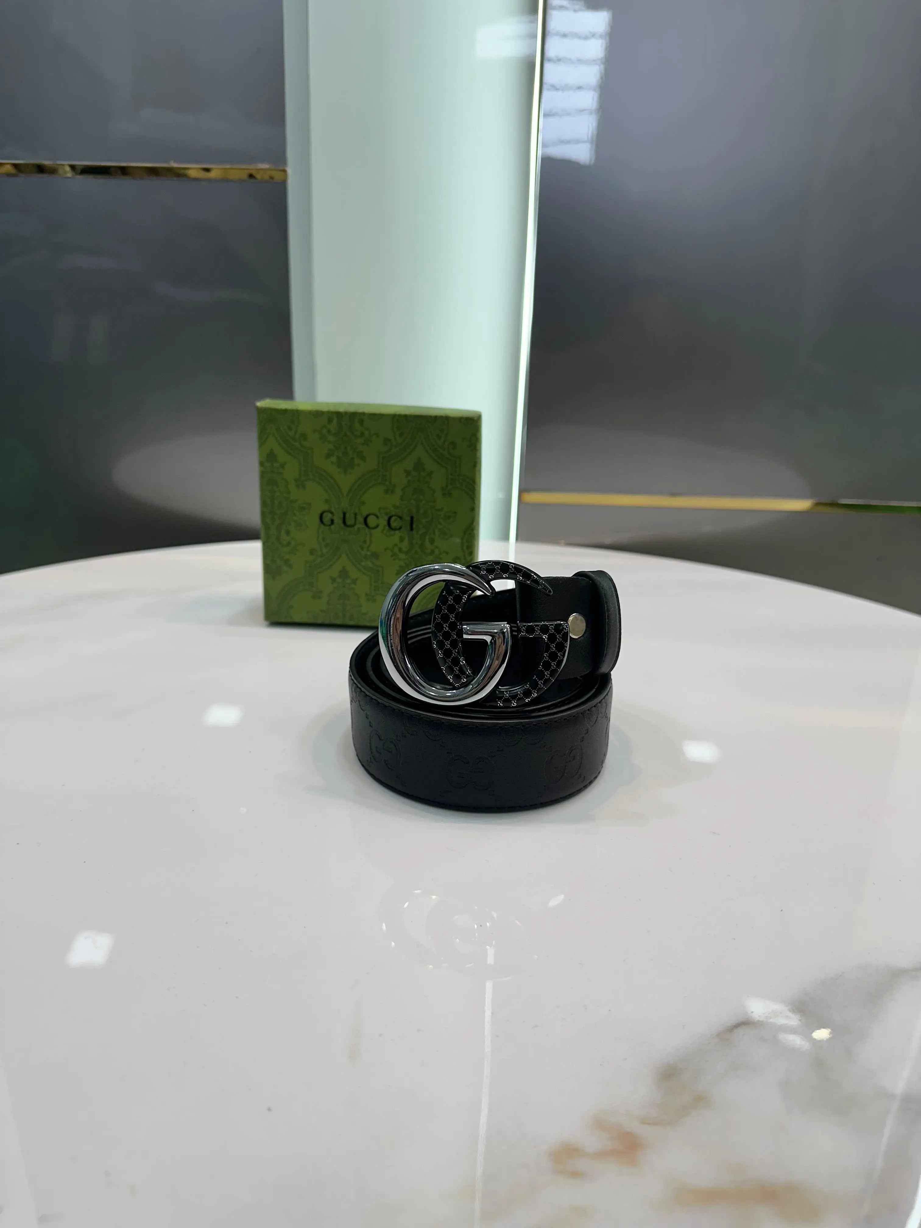 Gucc i Silver Black 001 Monogram Premium Imported Belt