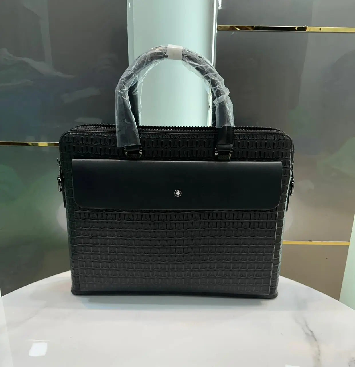 Mont Blan c Black Textured 001 Luxury Premium Imported Laptop Bag