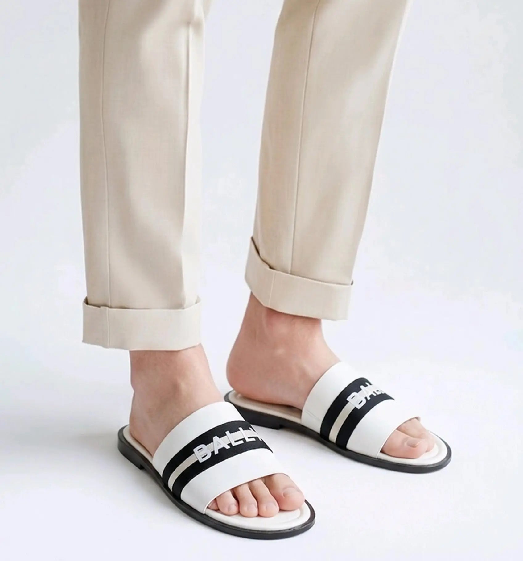 Bally Premium White Black Slide For Men