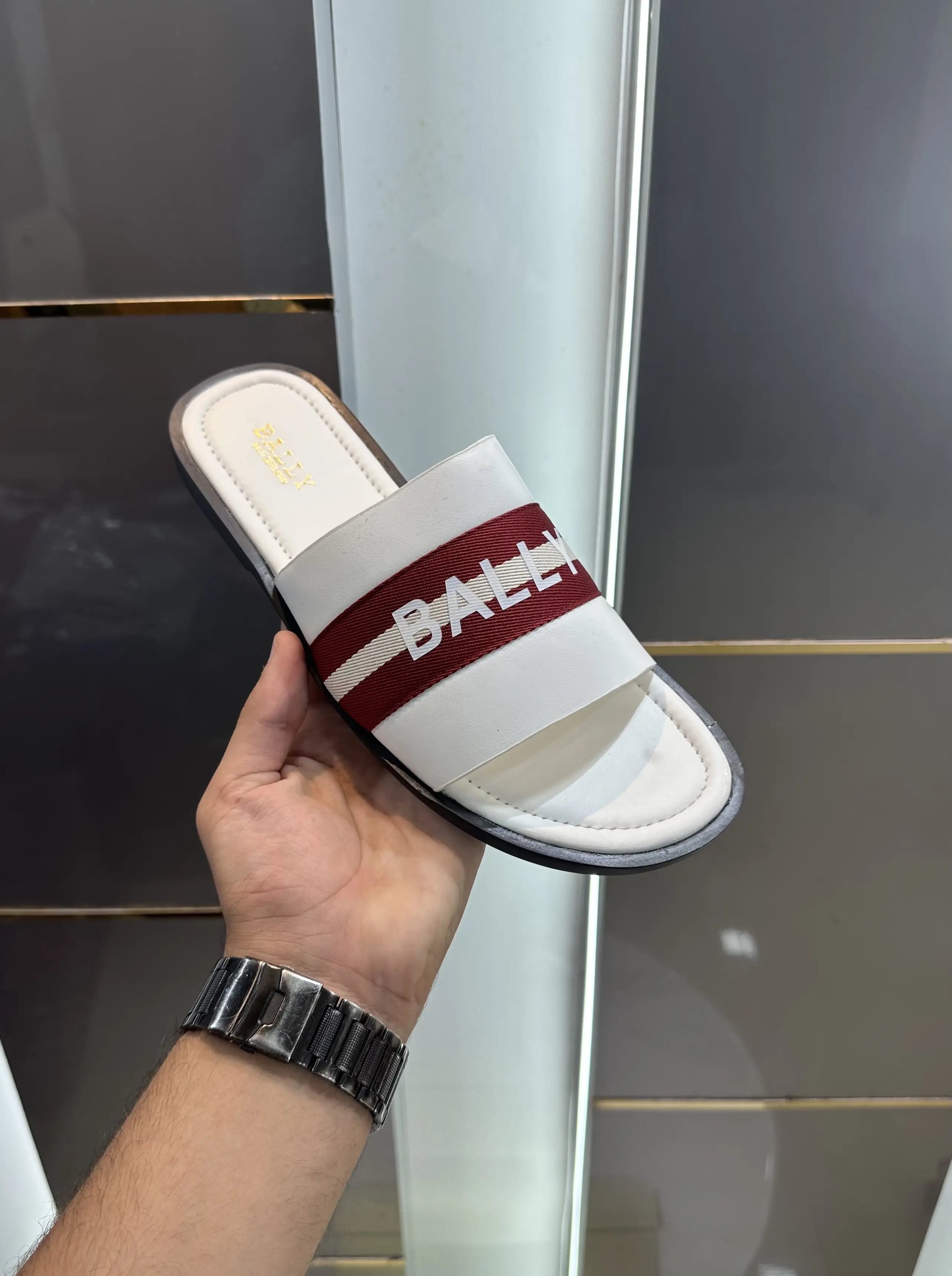 Bally Premium White Red Slide For Men