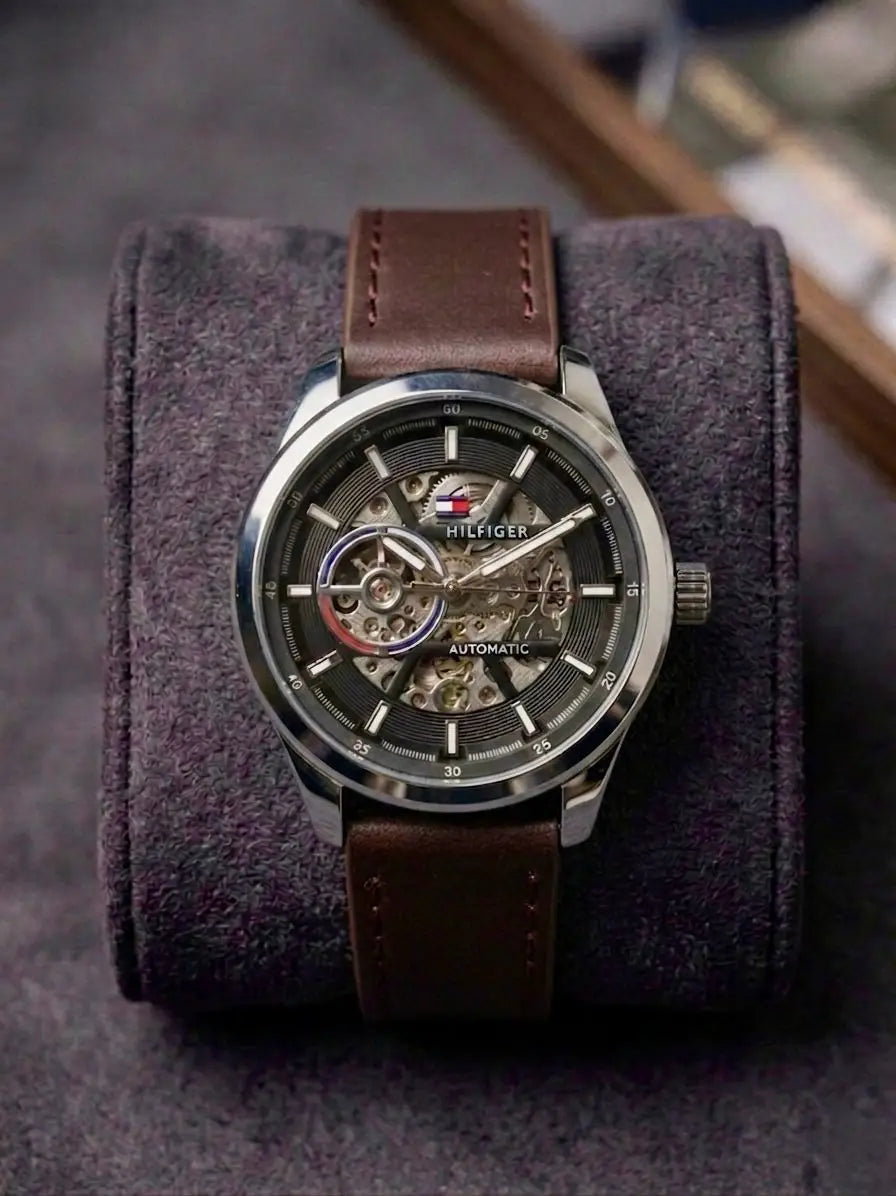 Tommy_Hilfiger Automatic Leather Belt Black Silver Brown 293